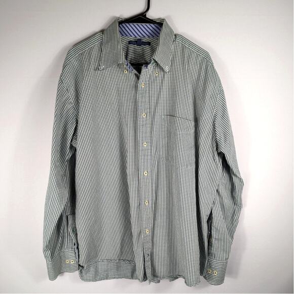 Tommy Hilfiger Other - Tommy Hilfiger XL Shirt 17 34/35 Green Blue Plaid Grid Check Cotton Button Front
